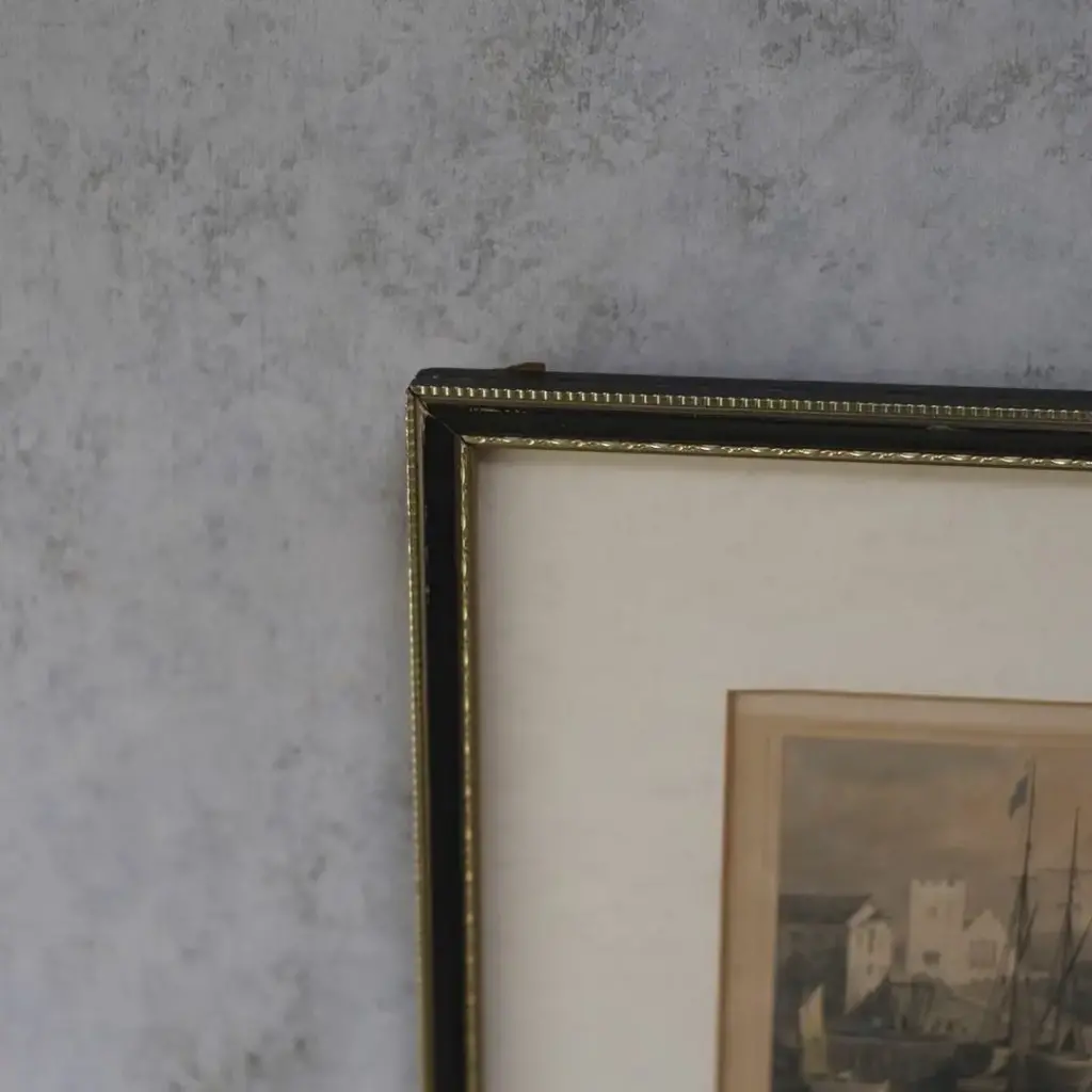 アンティーク ピクチャー フリントシャー 城と港の風景 イギリス　エングレーヴィング鋼版画 アンティーク雑貨5