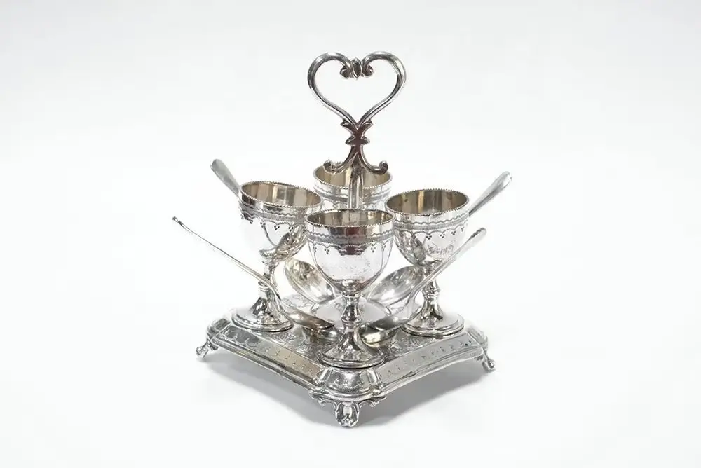 アンティーク シルバープレートエッグクリュエットA イギリス 猫足ブライトカット装飾6