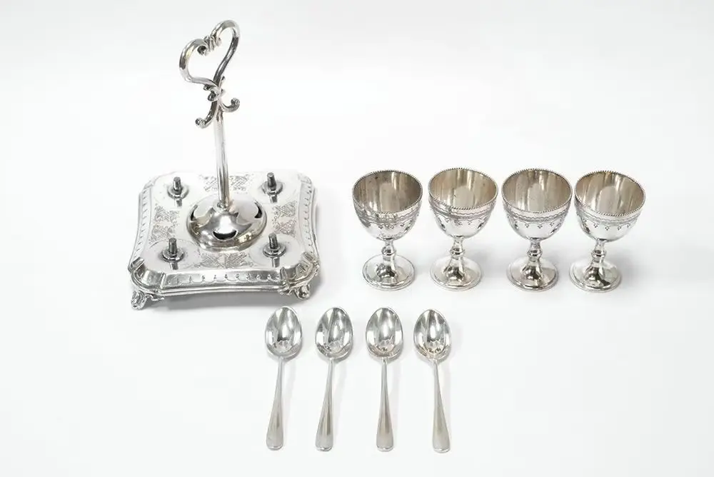 アンティーク シルバープレートエッグクリュエットA イギリス 猫足ブライトカット装飾4