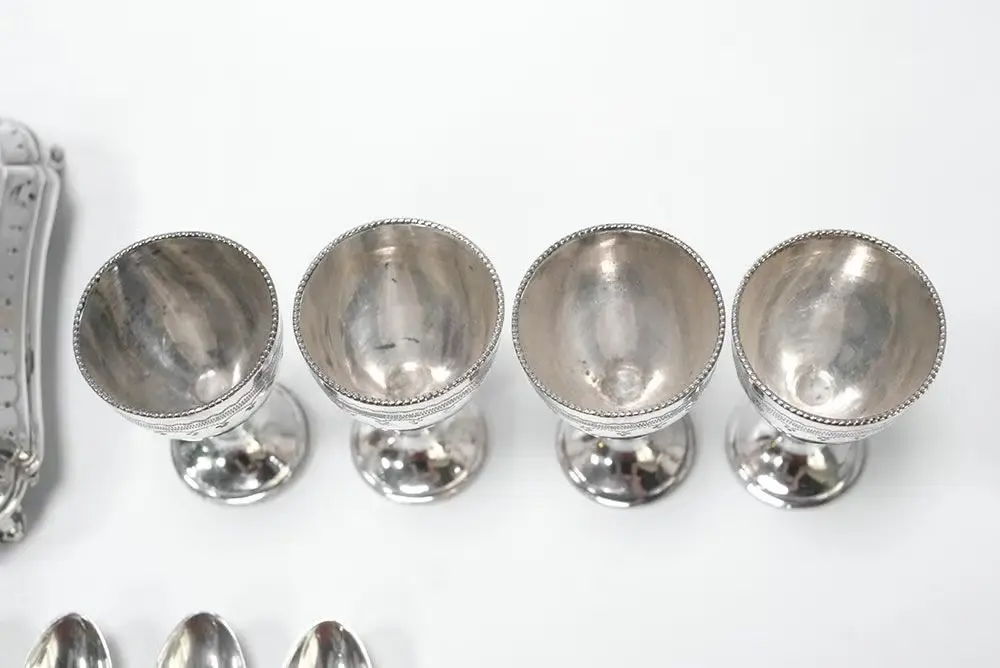 アンティーク シルバープレートエッグクリュエットA イギリス 猫足ブライトカット装飾2