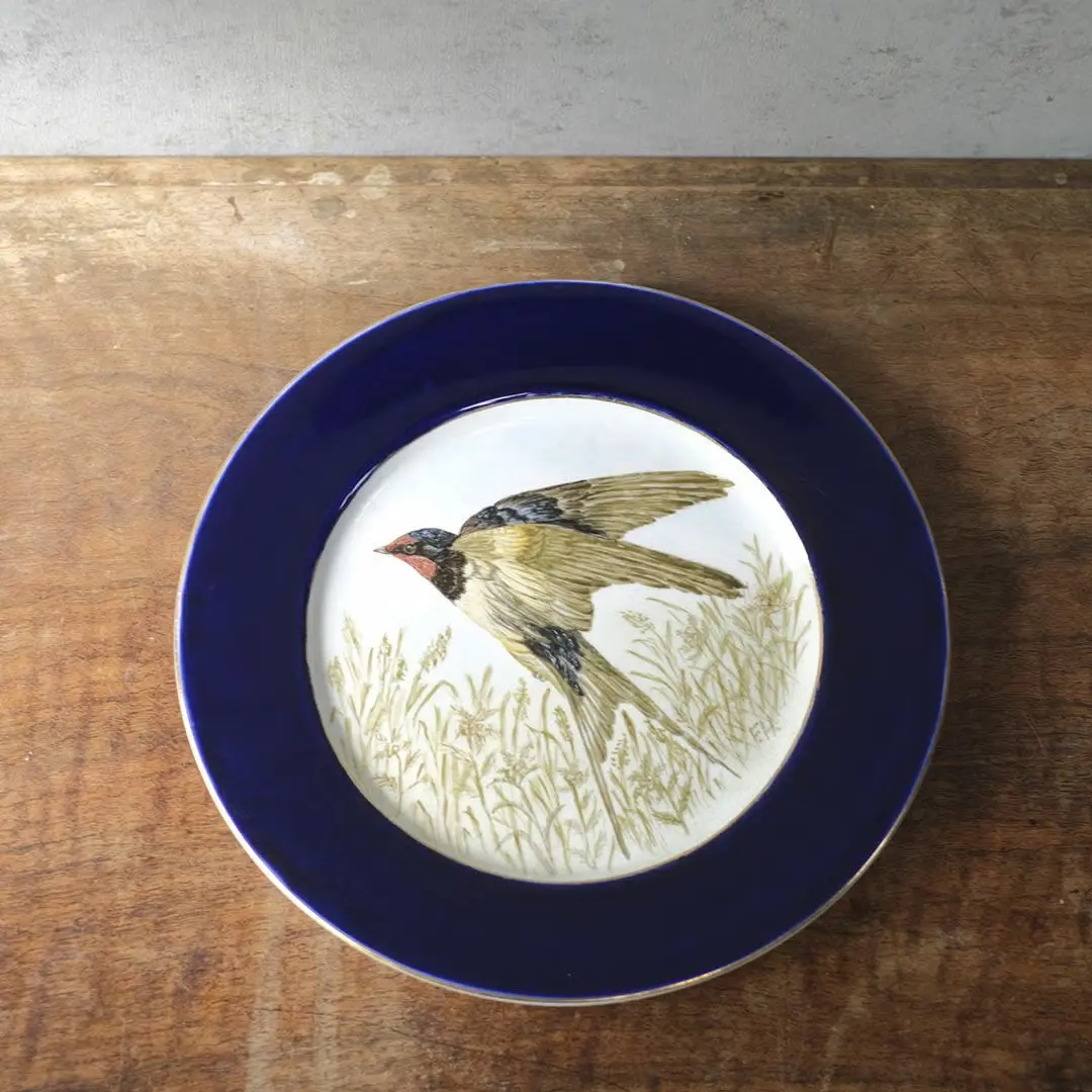 ヴィンテージ皿 燕 ハンドペイント 手描き イギリス ディナープレート