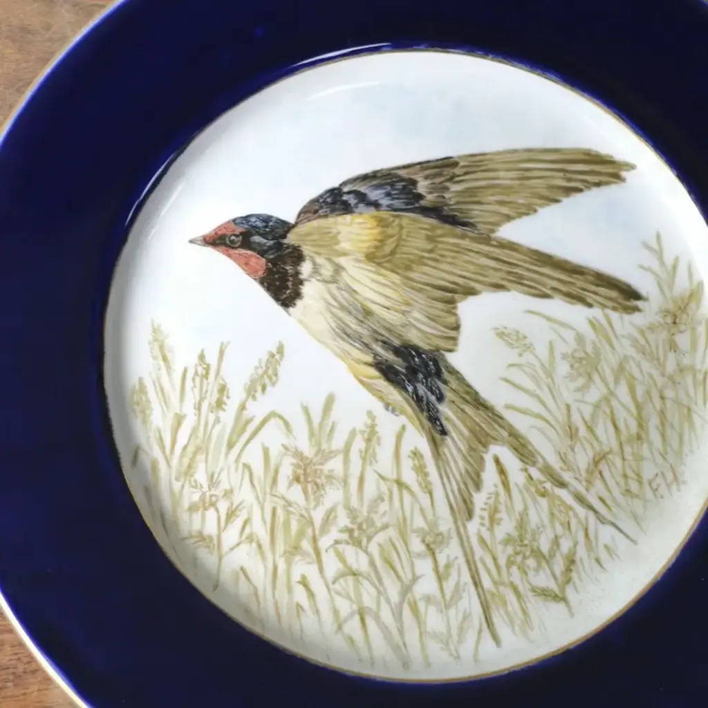 ヴィンテージ皿 燕 ハンドペイント 手描き イギリス ディナープレート1
