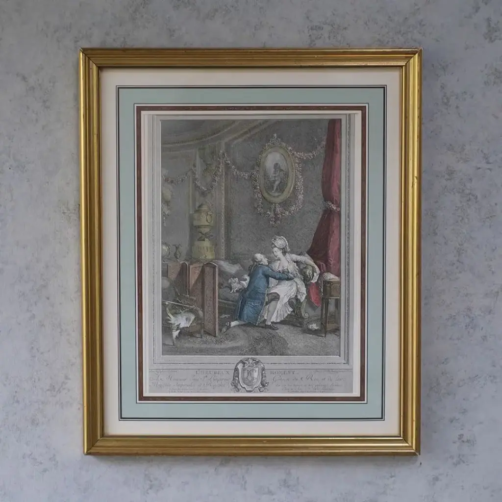 アンティークリトグラフピクチャー 「L’Heureux Moment」 フランス 石版画 アンティーク雑貨1