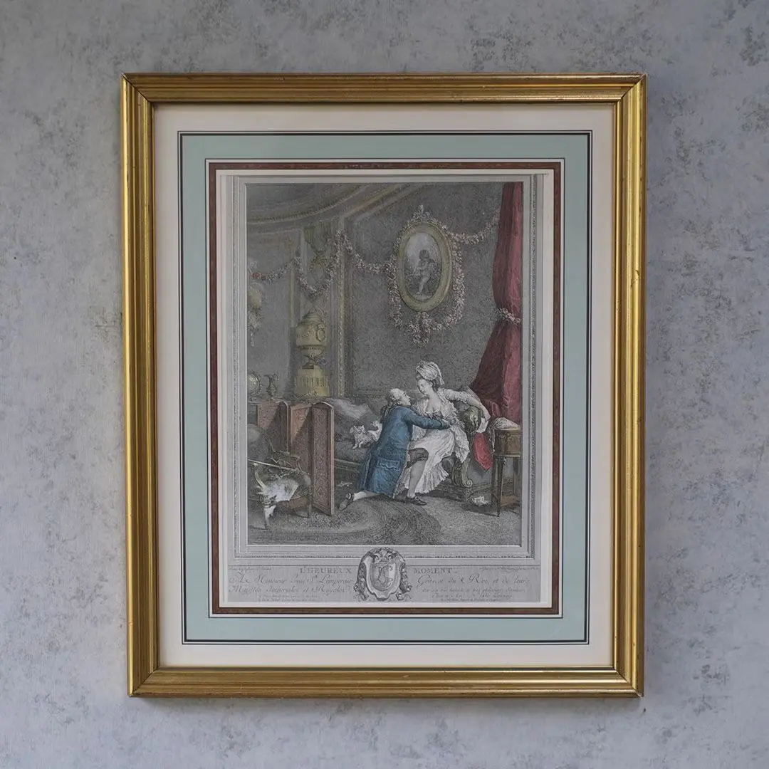 アンティークリトグラフピクチャー 「L’Heureux Moment」 フランス 石版画 アンティーク雑貨