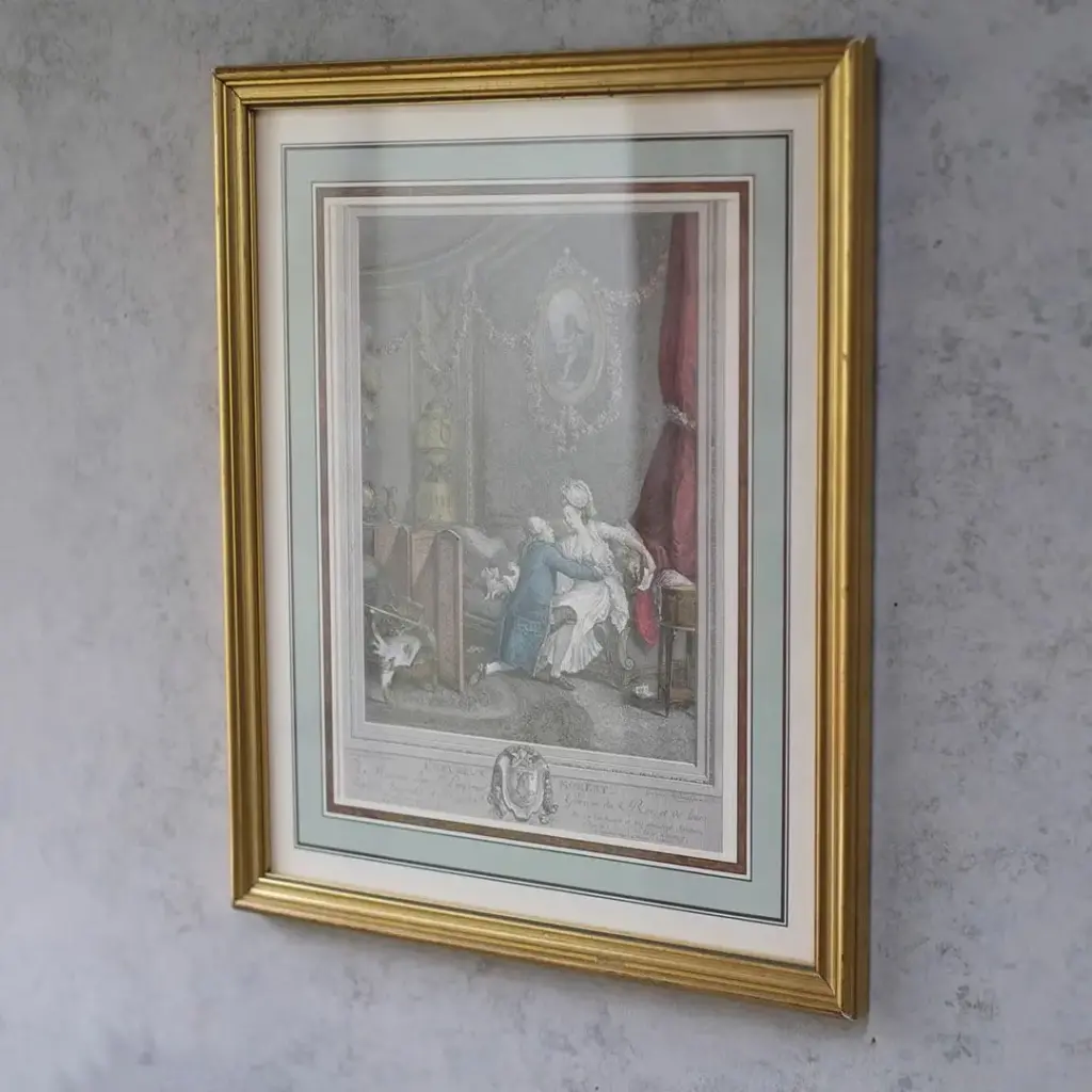 アンティークリトグラフピクチャー 「L’Heureux Moment」 フランス 石版画 アンティーク雑貨5