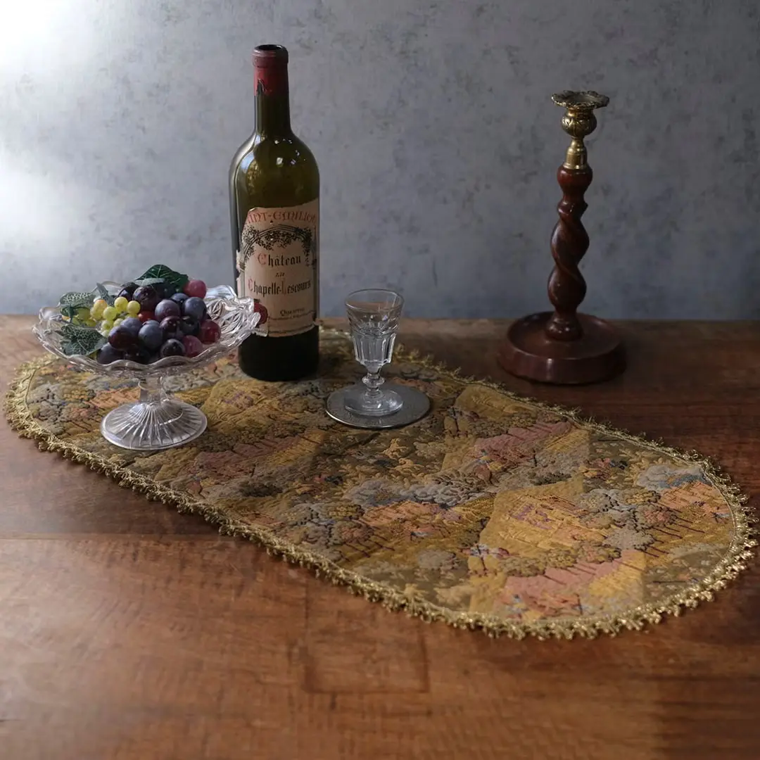 ビンテージ テーブルセンター フリンジ付き ゴブラン織りミニタペストリー ベルギー