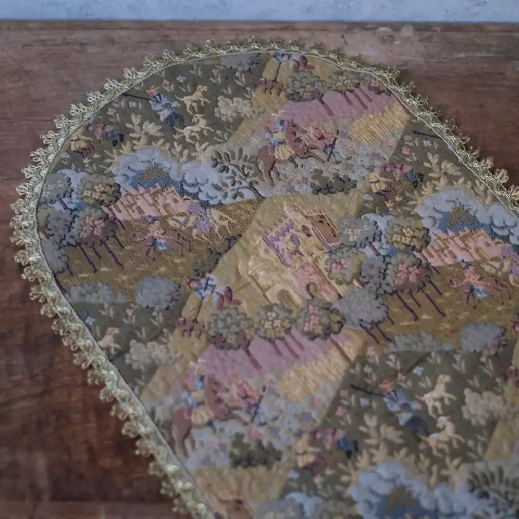 ビンテージ テーブルセンター フリンジ付き ゴブラン織りミニタペストリー ベルギー2
