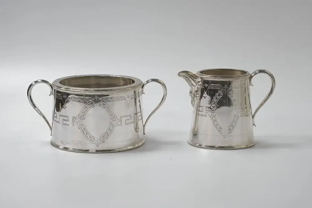 アンティークシルバープレートティーセット/Hukin＆Heath イギリス ハンドエングレービング装飾5