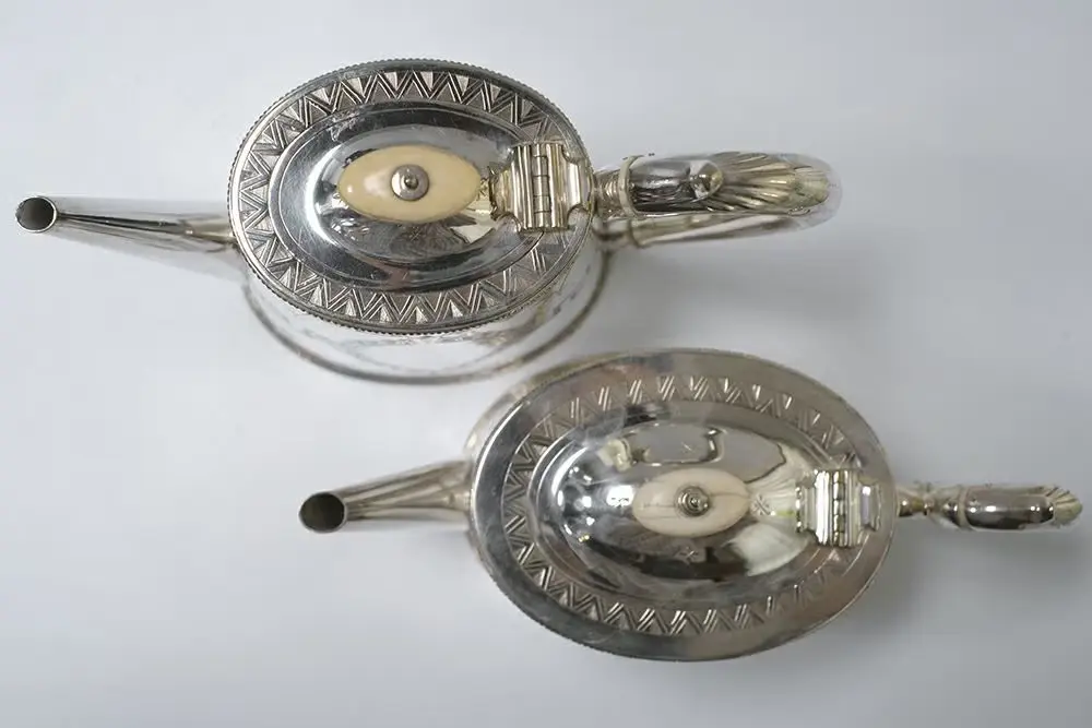 アンティークシルバープレートティーセット/Hukin＆Heath イギリス ハンドエングレービング装飾6