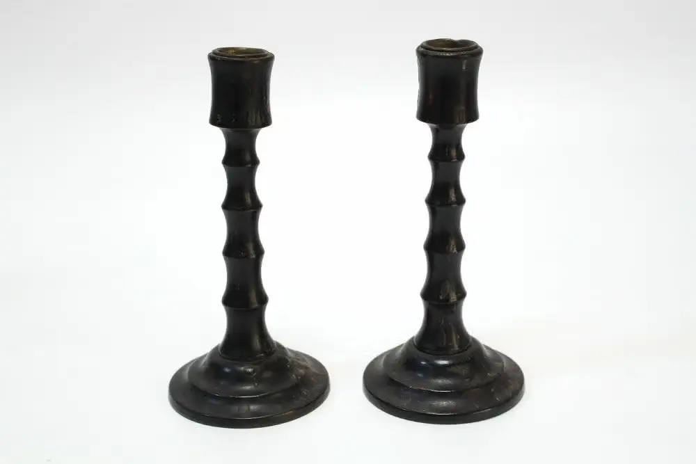 アンティーク キャンドルスティックペア フランス 木製のシンプルな燭台 バンブーデザイン アンティーク雑貨