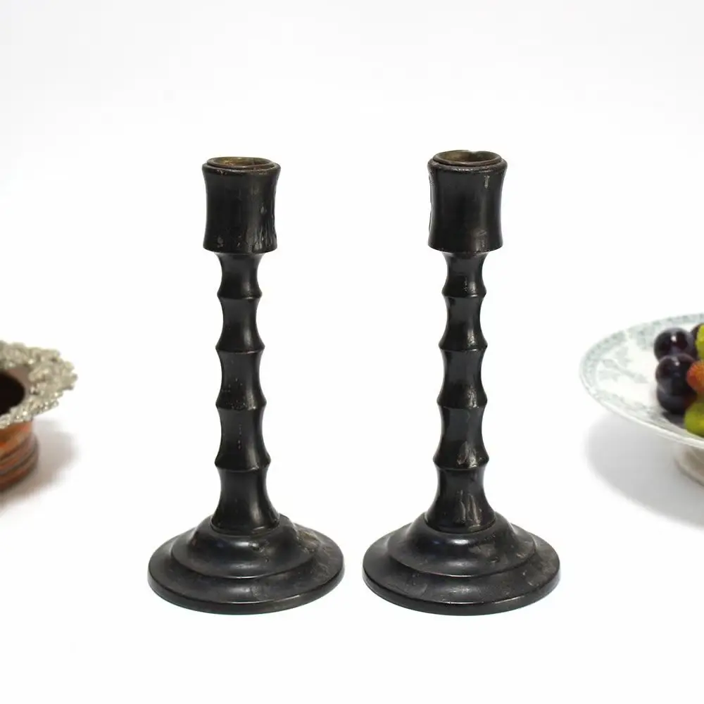 アンティーク キャンドルスティックペア フランス 木製のシンプルな燭台 バンブーデザイン 1雑貨