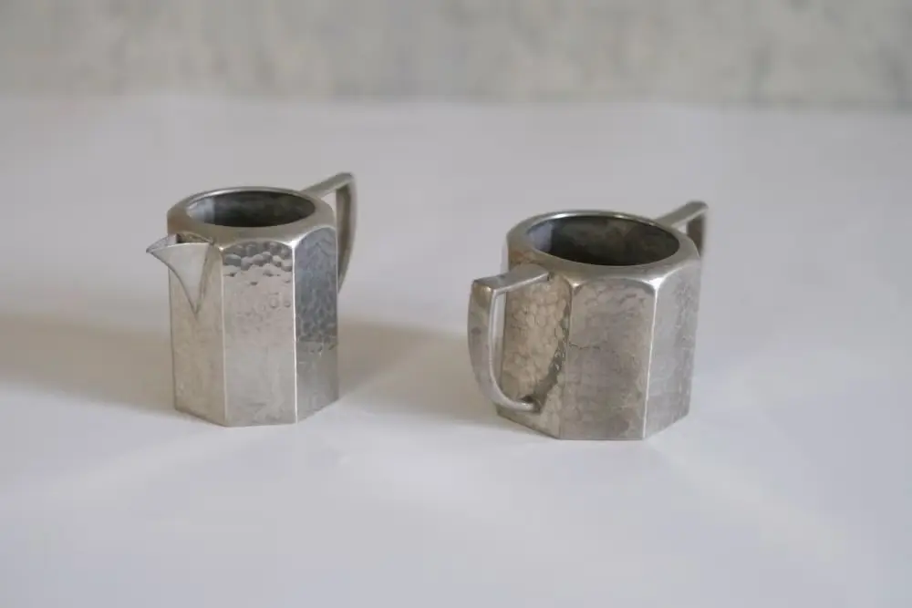 ヴィンテージ シュガーポット＆ミルクジャグ/ピューター製のミルクピッチャーとシュガーボウルのセット5