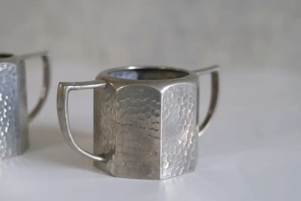 ヴィンテージ シュガーポット＆ミルクジャグ/ピューター製のミルクピッチャーとシュガーボウルのセット2