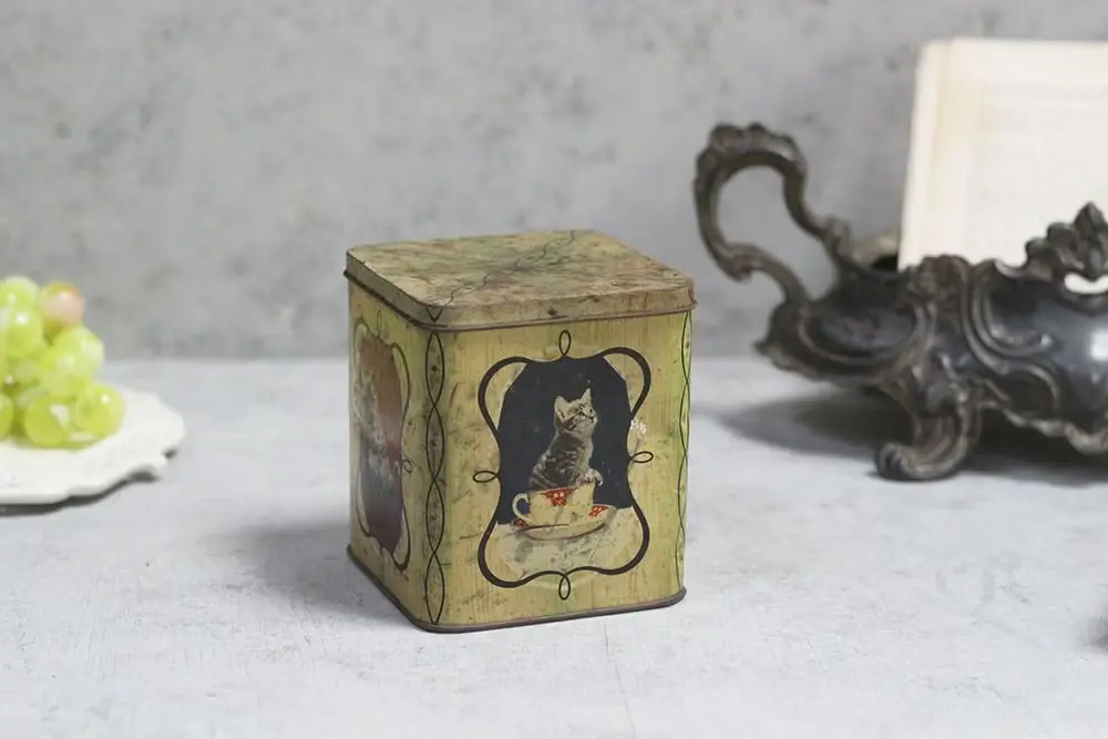 アンティークティン缶 イギリス ブリキケース 猫イラスト アンティーク雑貨