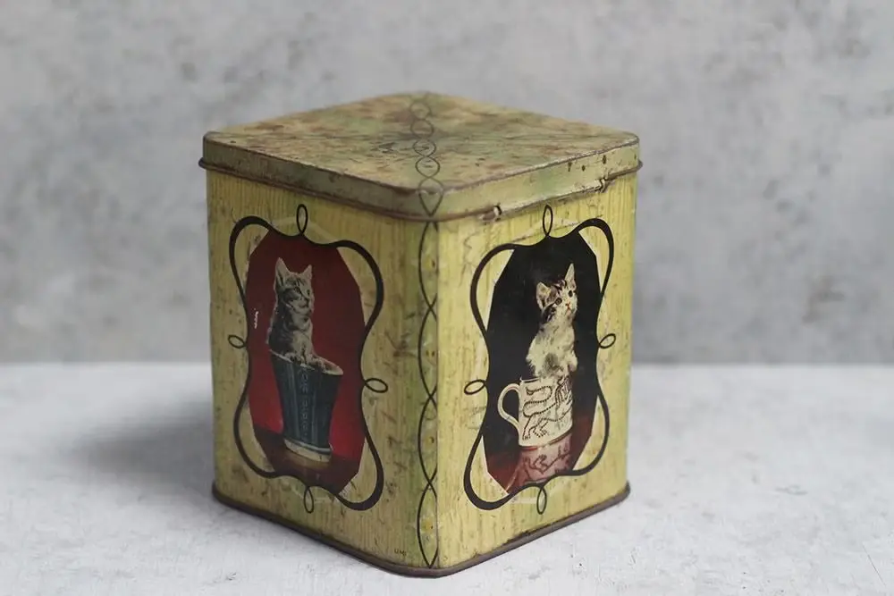 アンティークティン缶 イギリス ブリキケース 猫イラスト アンティーク雑貨2