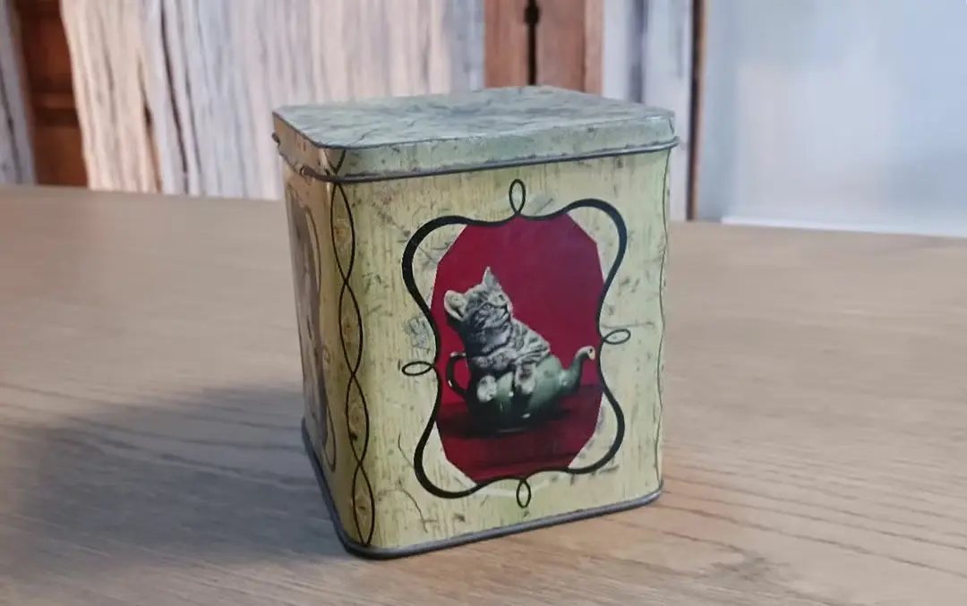 アンティークティン缶 イギリス ブリキケース 猫イラスト アンティーク雑貨