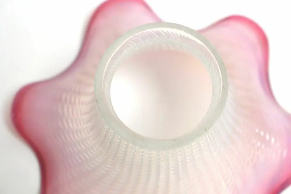 アンティーク ガラスシェードフリルランプ イギリス 綺麗なオパールセントガラス ピンク アンティーク雑貨5