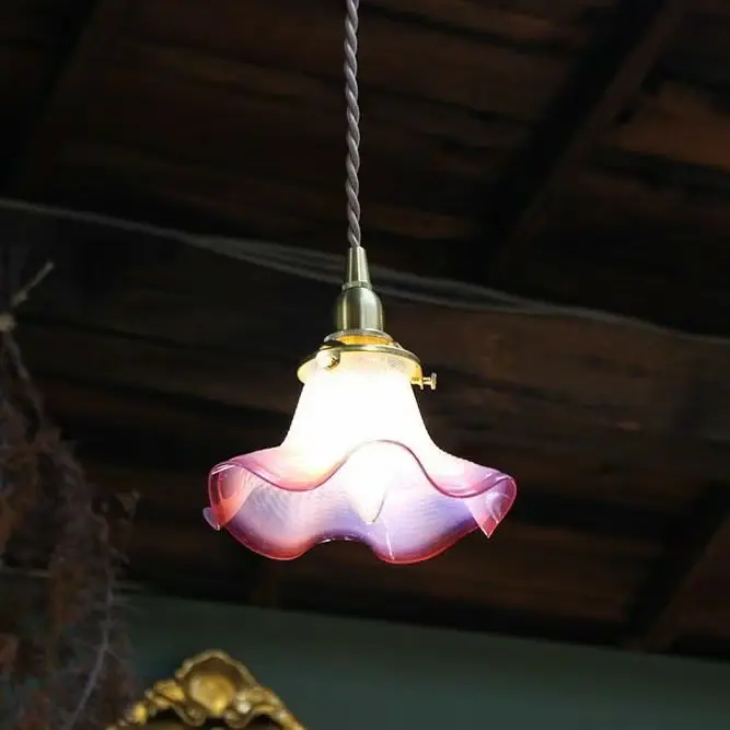 アンティーク ガラスシェードフリルランプ イギリス 綺麗なオパールセントガラス ピンク アンティーク雑貨6