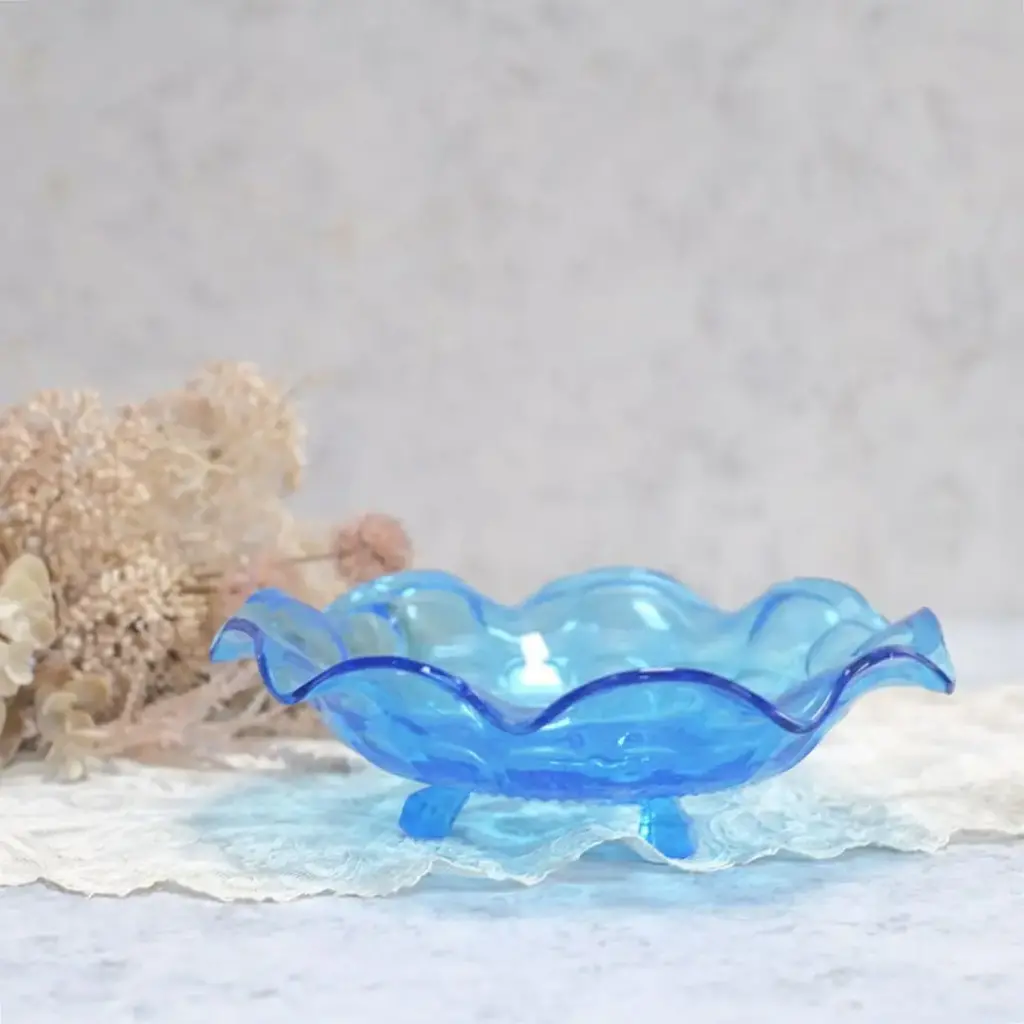 アンティーク ガラスコンポート ブルー色鮮やかなイギリスのガラストレイ アンティーク雑貨