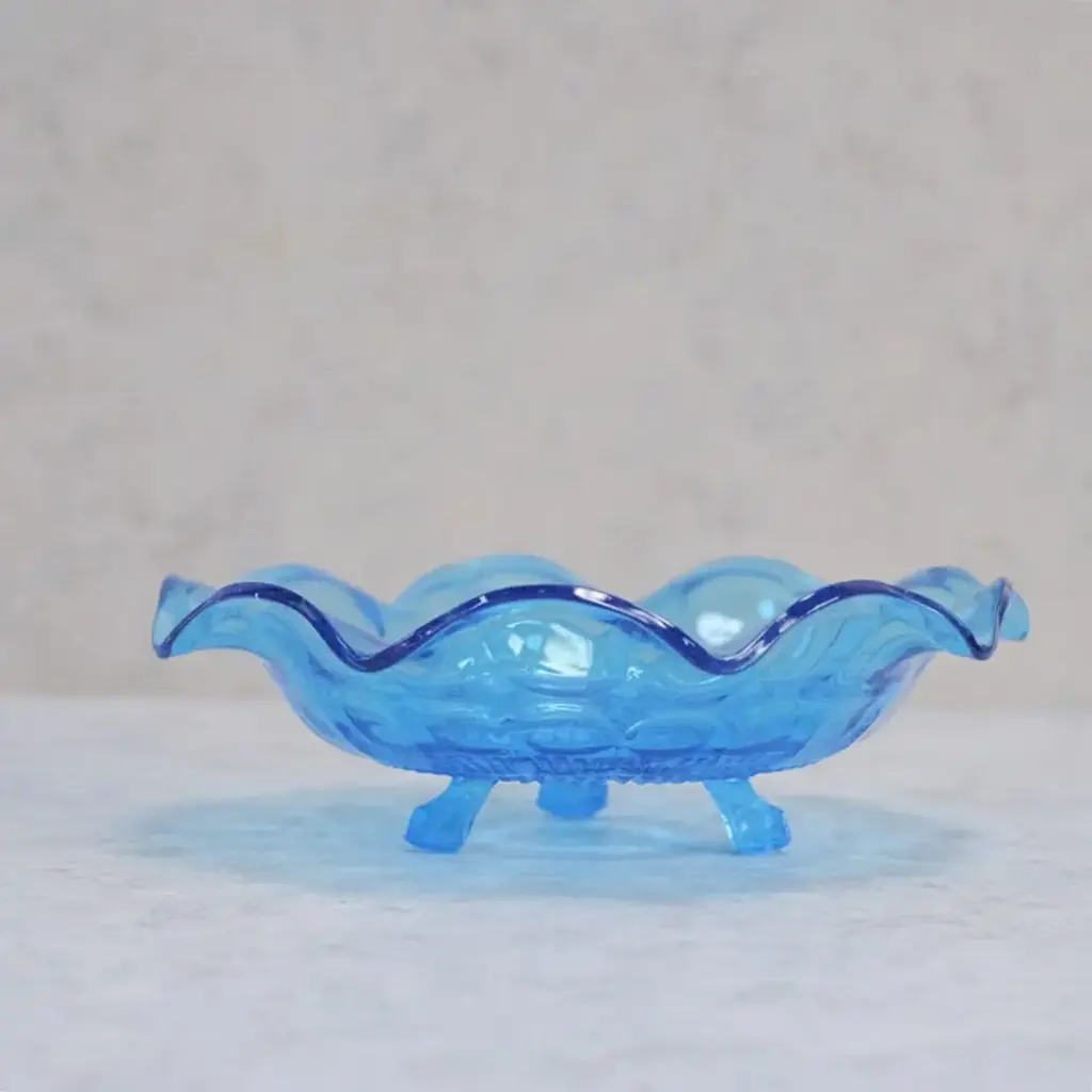 アンティーク ガラスコンポート ブルー色鮮やかなイギリスのガラストレイ アンティーク雑貨2