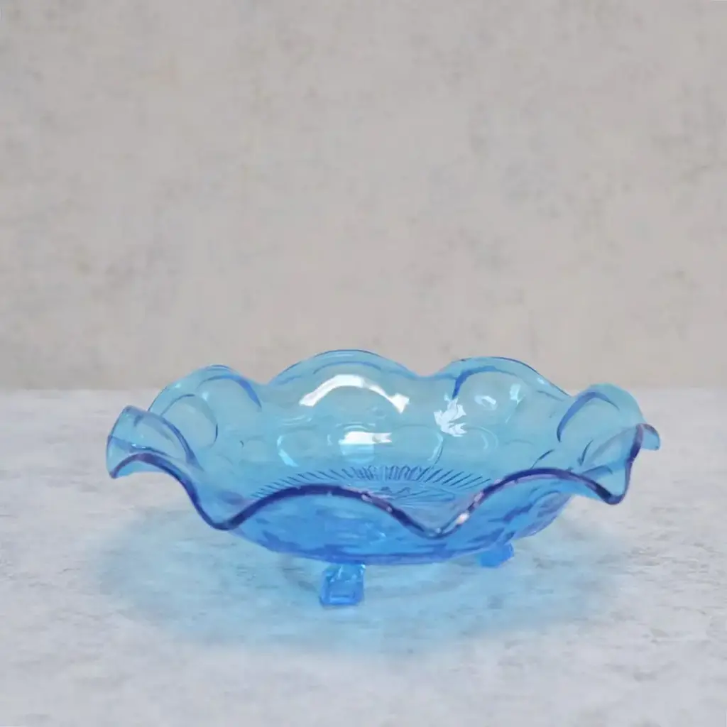 アンティーク ガラスコンポート ブルー色鮮やかなイギリスのガラストレイ アンティーク雑貨5
