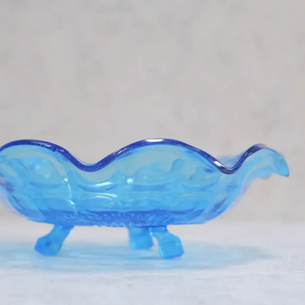 アンティーク ガラスコンポート ブルー色鮮やかなイギリスのガラストレイ 3雑貨