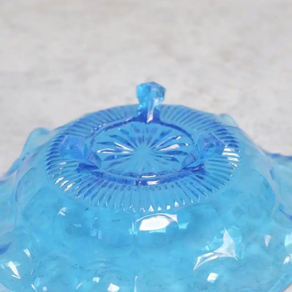 アンティーク ガラスコンポート ブルー色鮮やかなイギリスのガラストレイ アンティーク雑貨1