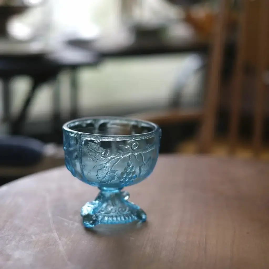 アンティーク ミニガラスコンポティエ ブルー色鮮やかなフランスのガラスコンポート アンティーク雑貨