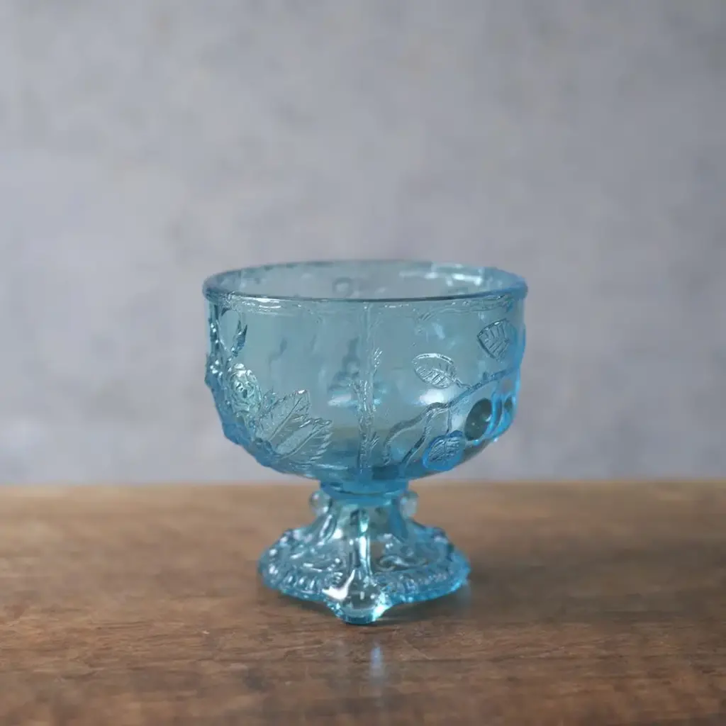 アンティーク ミニガラスコンポティエ ブルー色鮮やかなフランスのガラスコンポート アンティーク雑貨1