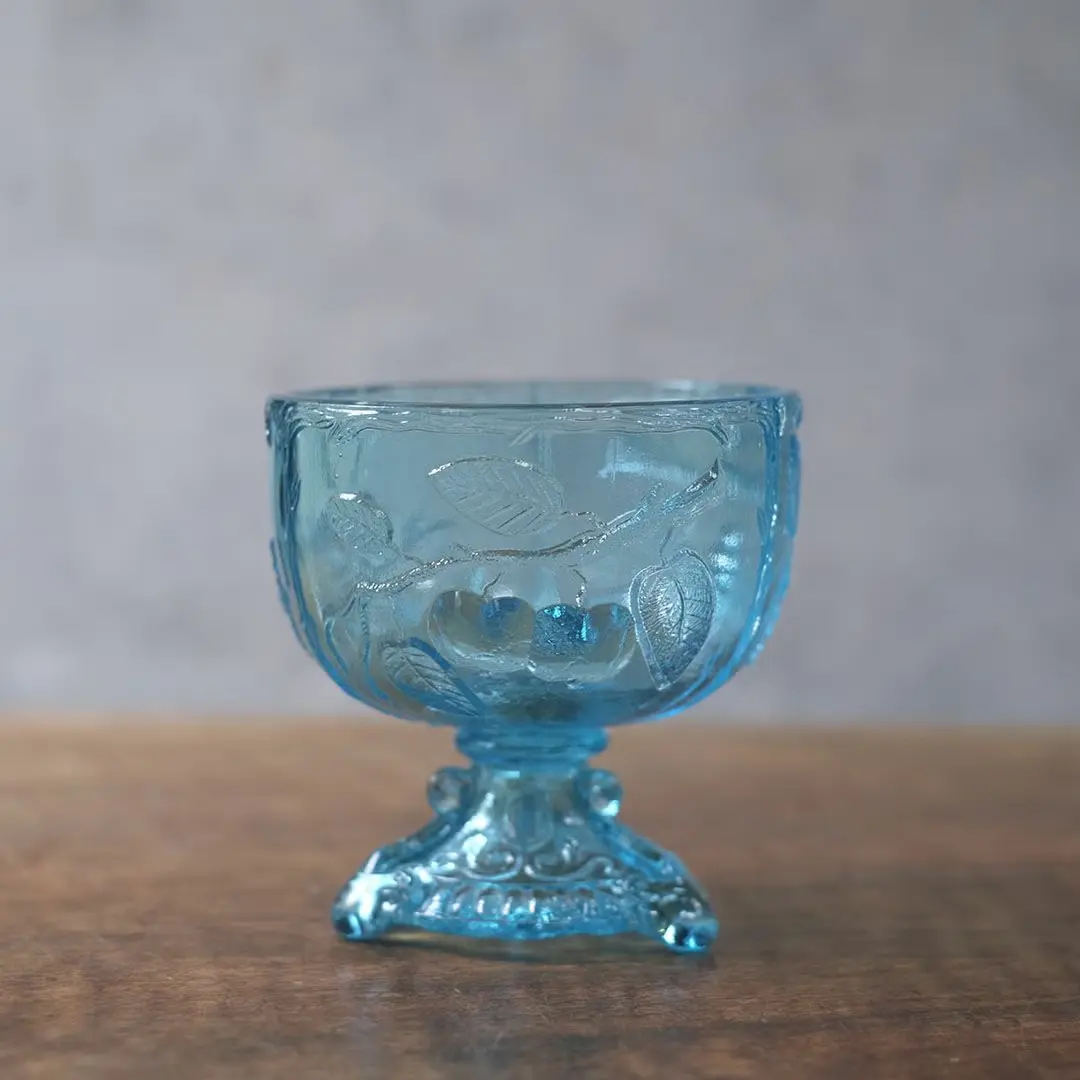 アンティーク ミニガラスコンポティエ ブルー色鮮やかなフランスのガラスコンポート アンティーク雑貨