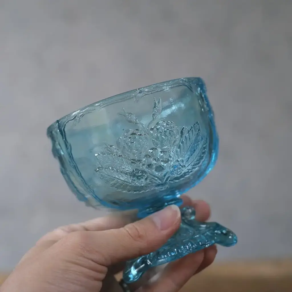 アンティーク ミニガラスコンポティエ ブルー色鮮やかなフランスのガラスコンポート アンティーク雑貨2