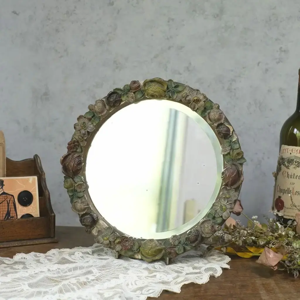 アンティーク バーボラミラー 花装飾 イギリス 壁掛け鏡 アンティーク雑貨