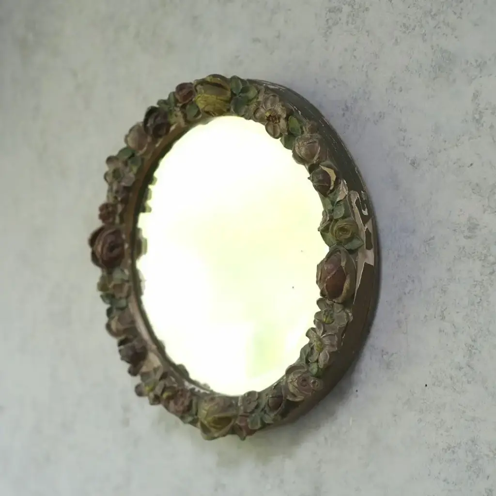 アンティーク バーボラミラー 花装飾 イギリス 壁掛け鏡 アンティーク雑貨3