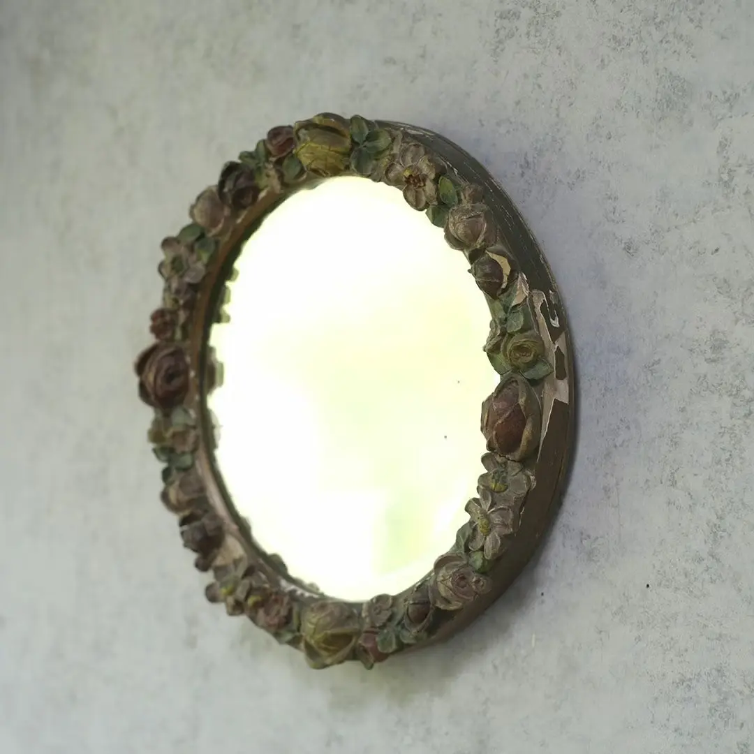 アンティーク バーボラミラー 花装飾 イギリス 壁掛け鏡 アンティーク雑貨
