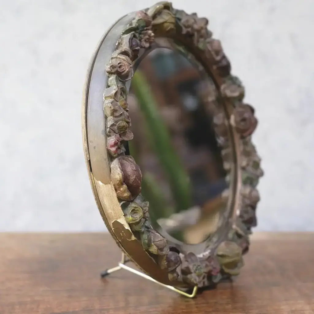 アンティーク バーボラミラー 花装飾 イギリス 壁掛け鏡 アンティーク雑貨6