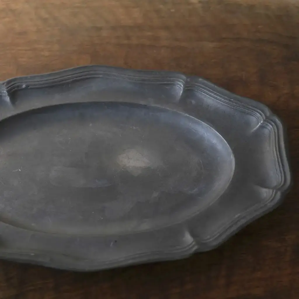 アンティークエタンプレート 花リム オーバル 錫製皿 フランス アンティーク雑貨5