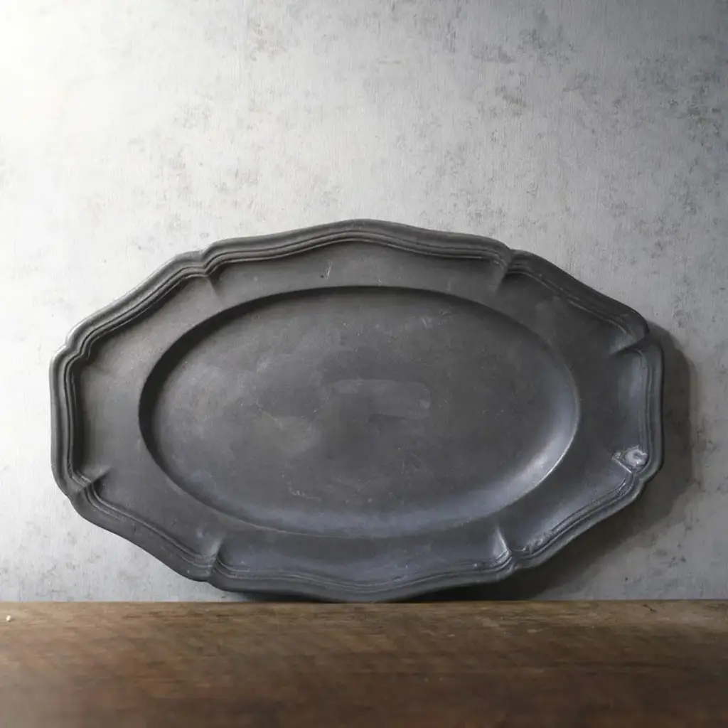 アンティークエタンプレート 花リム オーバル 錫製皿 フランス アンティーク雑貨2