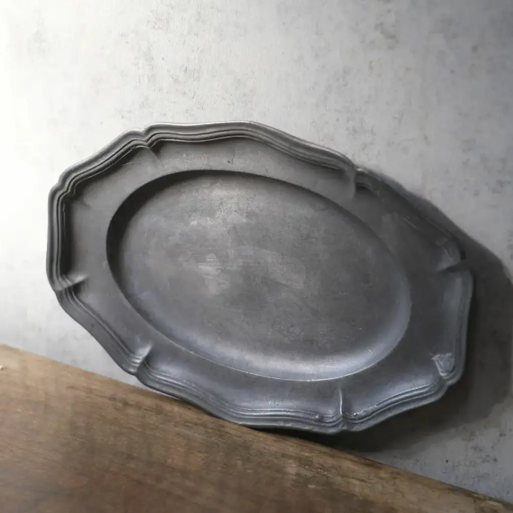 アンティークエタンプレート 花リム オーバル 錫製皿 フランス アンティーク雑貨3