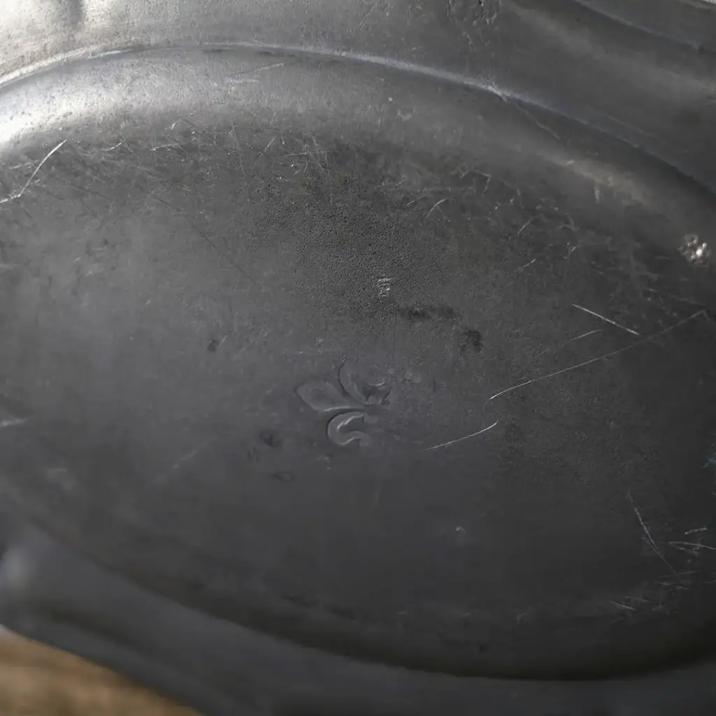 アンティークエタンプレート 花リム オーバル 錫製皿 フランス アンティーク雑貨4