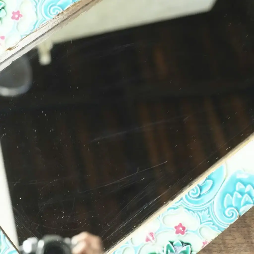 アンティークマジョリカタイルミラー 大正レトロな鏡 花柄 日本&インド アンティーク雑貨3