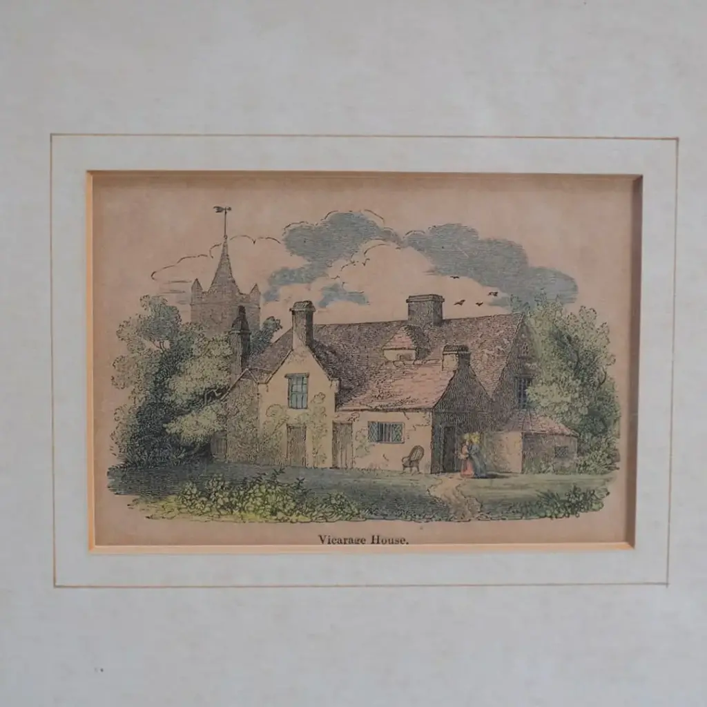 アンティークリトグラフピクチャー 版画 Vicarage House イギリス1