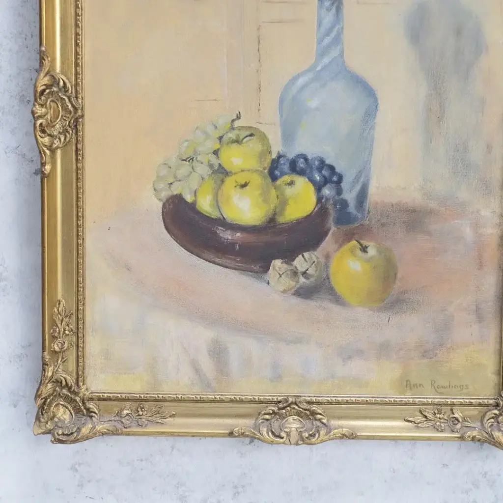 ヴィンテージオイルピクチャー 果物とデキャンタ イギリス 古い油絵1