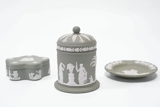 ヴィンテージ WEDGWOODジャスパー シガレットジャー グリーン イギリス ウェッジウッド