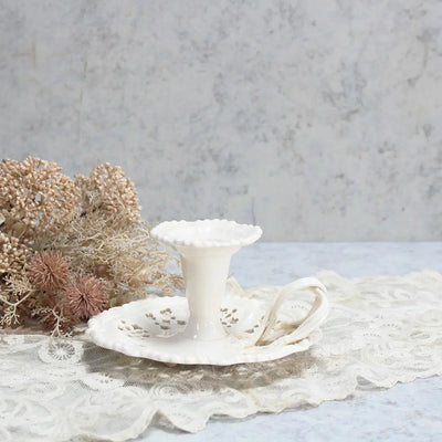 ヴィンテージ 陶器製チャンバースティック Royal Creamware キャンドルホルダー イギリス 手持ち燭台