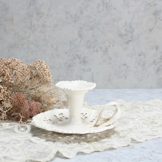 ヴィンテージ 陶器製チャンバースティック Royal Creamware キャンドルホルダー イギリス 手持ち燭台