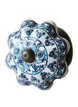 ブルーフラワー・セラミックノブ 陶器製 手作り 引き出し、戸棚に取り付け可能の取っ手