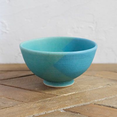 笠間焼色彩碧釉の大きな茶碗8