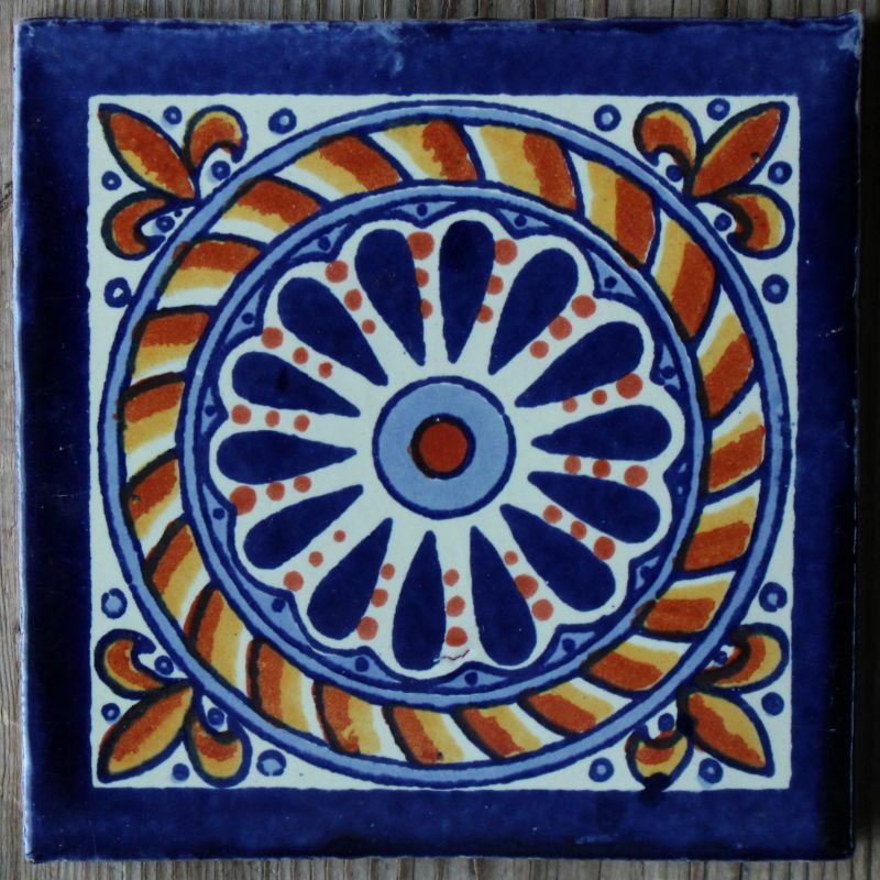 (u)メキシコ・テラコッタタイル/10cm×10cm カラフルな手作り陶器製タイル
