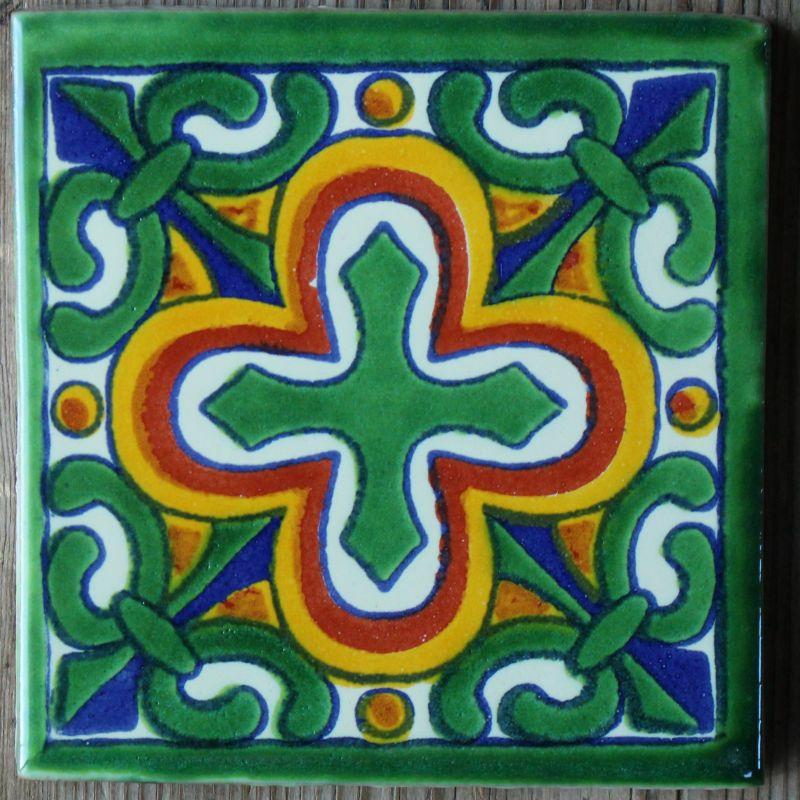 (u)メキシコ・テラコッタタイル/10cm×10cm カラフルな手作り陶器製タイル