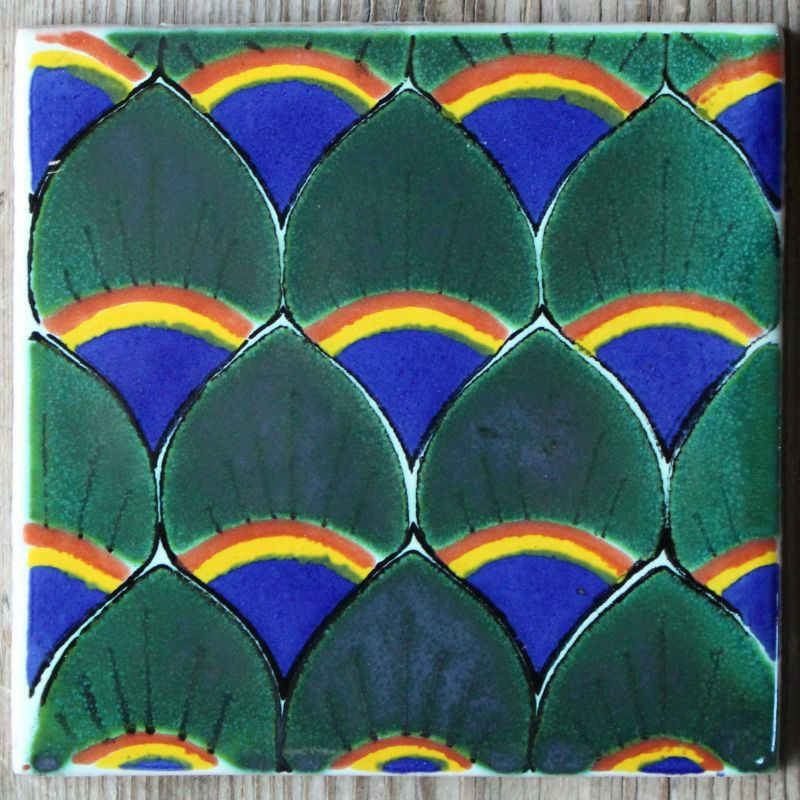 (u)メキシコ・テラコッタタイル/10cm×10cm カラフルな手作り陶器製タイル